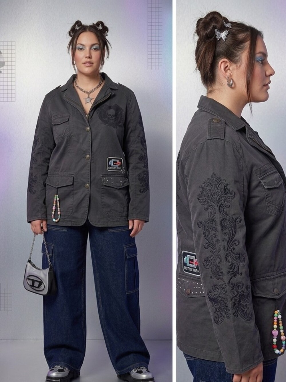 Kaporal Vintage Women’s Jacket – Skull Embroidery & Flowers